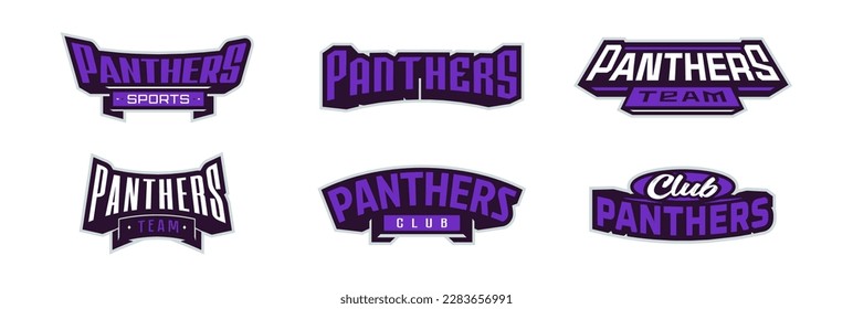 A set of bold fonts for panther mascot logo. Collection of text style lettering for esports, mascot logo, sports team, college club logo. Font on ribbon. Vector illustration isolated on background