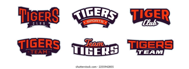 Eine Reihe von fetten Schriften für das Logo des Tigermascot. Sammlung von Textstil-Schriften für Esports, Maskottchen-Logo, Sportteam, College-Club-Logo. Schriftart auf Band. Vektorgrafik einzeln auf Hintergrund