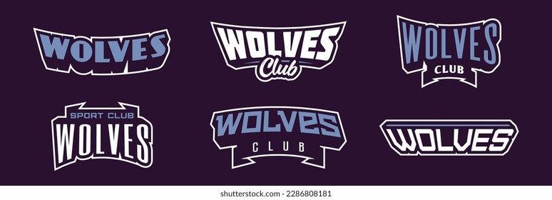 A set of bold fonts for wolf mascot logo. Collection of text style lettering for esports, mascot logo, sports team, college club logo. Font on ribbon. Vector illustration isolated on background
