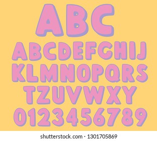 Set of bold, sans-serif, bright, cartoon letters. Font for childish design of postcards, posters and stickers.