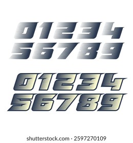 Set of bold sport track race numbers with checkered flag patterns isolated on white background