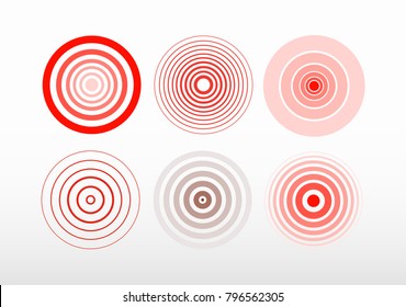 Set of bold and thin red ring. Pain circle. Symbol of pain. For your medical design. Vector illustration. Isolated on white background