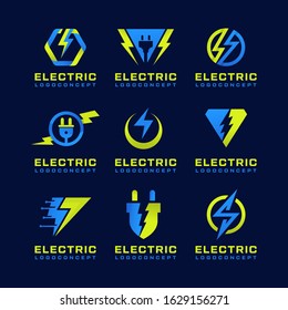 Set of bolt,  lightning,  electric, and  power logo design template 