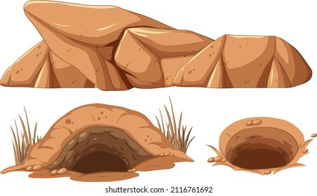 Set Of Bolt-holes And Brown Rock Illustration