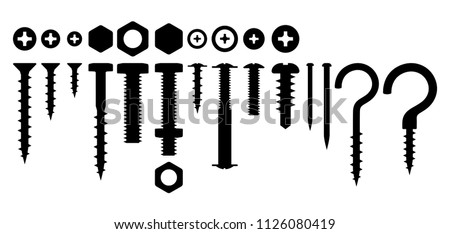 Set of bolts nuts nails. Various iron screws collection.