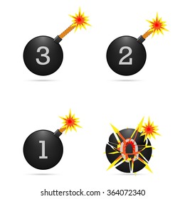 Set of bomb emoticons. 3-2-1 Boom!