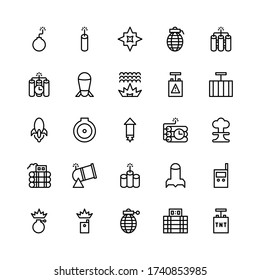 Set of Bomb Explode Military outline style icon - vector