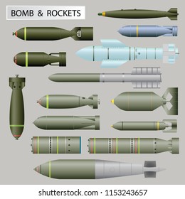 Set of bomb and rockets, vector illustration eps10