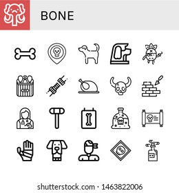 Set of bone icons such as Mammoth, Bone, Skull, Dog, Pirate, Chicken leg, Joint, Chicken, Brickwall, Veterinarian, Reflex hammer, X ray, Poison, Treasure map, Plastered arm , bone