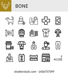 Set of bone icons such as Skull, Dog, Pirate, Treasure map, Veterinary, Chicken leg, Mutton, Body, Fossil, Analgesic, Poison, Leggings, X ray, Bone, Pet shop, Joint , bone