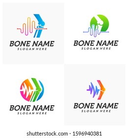 Set of Bone Joint Pulse Logo Design Inspiration, Bone Health logo design concept, Bone Treatment logo template vector, Creative icon