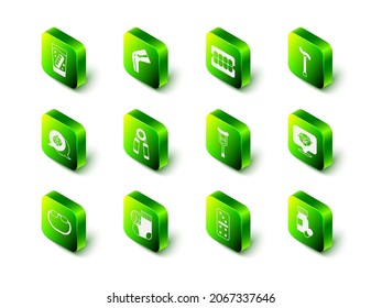 Set Bone pain, False jaw, Walking stick cane, Grandfather, Medicine bottle pills, Crutch or crutches, Domino and Socks icon. Vector