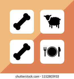 set with bone, plate and lamb vector icons for web and mobile app