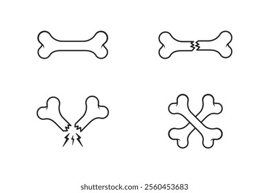 set of bones icons, broken bones broken bones outline style