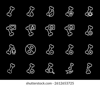 Set of bones line icon. Human skeleton anatomy, bones disease, osteoporosis, arthritis joint symbol. Vector illustration.