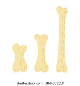 Set from bones on white background. Simple kit bone color yellow different size sketch hand drawn in style doodle vector illustration.