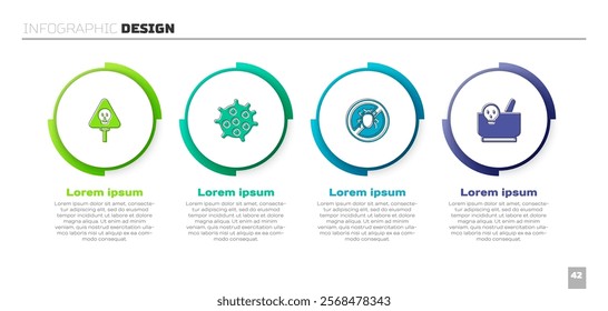 Set Bones and skull, Bacteria, Stop colorado beetle and Mortar pestle. Business infographic template. Vector