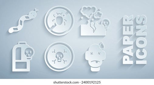 Set Bones and skull, Poisonous cloud of gas or smoke, Beaker with toxic liquid, Man poisoning, Stop colorado beetle and Snake icon. Vector