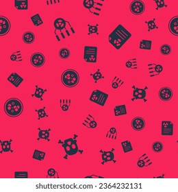 Set Bones and skull warning, Radioactive, Molecule and Radiation document on seamless pattern. Vector