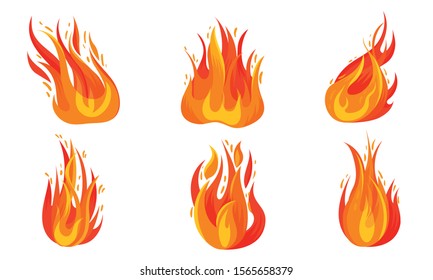 Set of bonfires. Vector illustration on a white background.