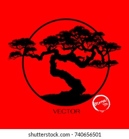 set of Bonsai . Black silhouette of bonsai. Detailed image. Vector illustration