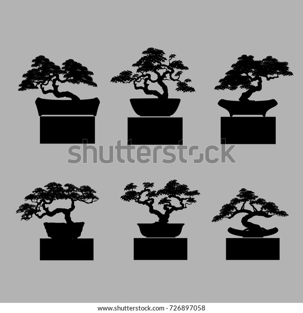 Set Bonsai Black Silhouette Bonsai Detailed Stock Vector (Royalty Free ...