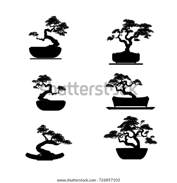 Set Bonsai Black Silhouette Bonsai Detailed Stock Vector (Royalty Free ...