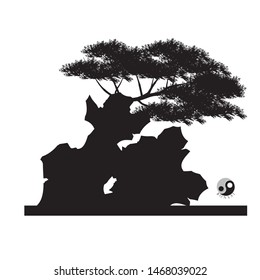 set of Bonsai, Black silhouette of bonsai. Vector illustration. Original bonsai style vector illustrations. Decorative arts Small plant in pot Decorative plants, dwarf trees, ornamental plants.