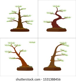 set of bonsai tree in the pot illustration vector.