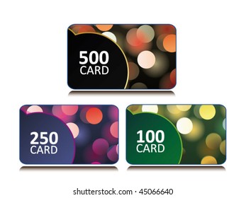 set of bonus and gift card with glittering bokeh background