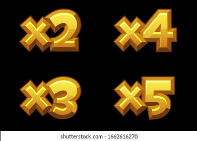 Set of bonus gold multiplied numbers for the game. Bonus for the winner of a gambling game.