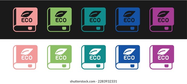 Set Book about ecology icon isolated on black and white background. Biology book.  Vector