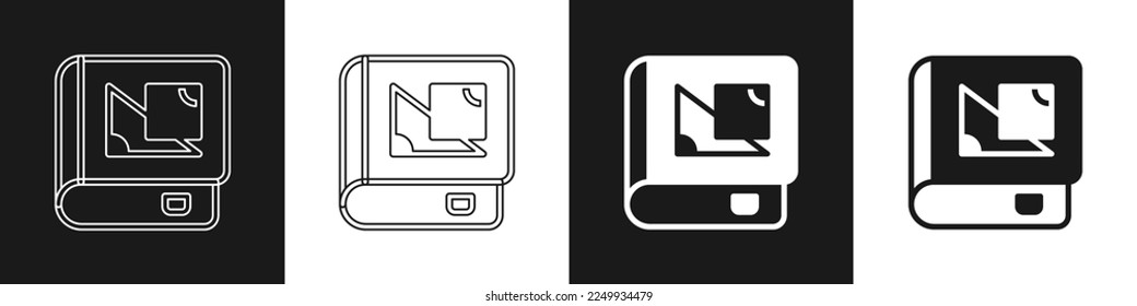Set Book about geometry icon isolated on black and white background.  Vector