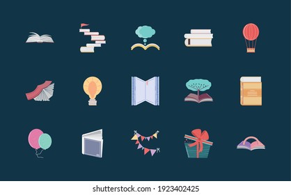 set book, books knowledge education academic imagination vector illustration