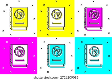 Set Book by astronomy icon isolated on color background.  Vector Illustration