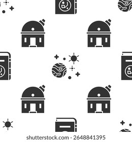 Set Book por astronomia, espaço e planeta e observatório astronômico em padrão contínuo. Vetor