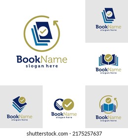Vorlage für das Logo-Design mit Buchprüfung festlegen. Buchscheck Logo-Konzept Vektor. Kreatives Symbolsymbol
