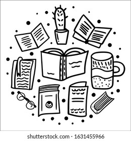 Set of book collection. Doodle style.