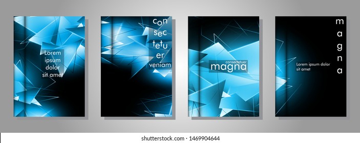 set the book cover the background of the light Triangle. Abstract composition of 3D triangles. Modern geometric blue backgrounds isolated black