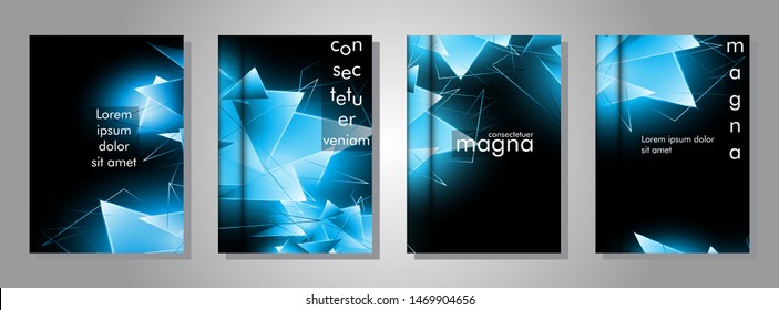 set the book cover the background of the light Triangle. Abstract composition of 3D triangles. Modern geometric blue backgrounds isolated black