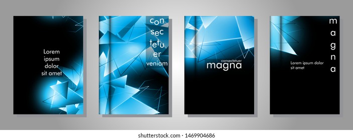 set the book cover the background of the light Triangle. Abstract composition of 3D triangles. Modern geometric blue backgrounds isolated black