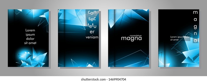 set the book cover the background of the light Triangle. Abstract composition of 3D triangles. Modern geometric blue backgrounds isolated black