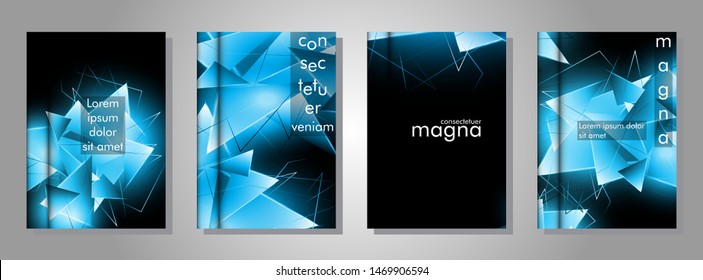 set the book cover the background of the light Triangle. Abstract composition of 3D triangles. Modern geometric blue backgrounds isolated black