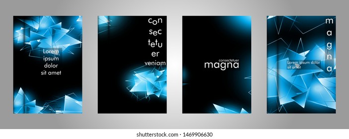 set the book cover the background of the light Triangle. Abstract composition of 3D triangles. Modern geometric blue backgrounds isolated black