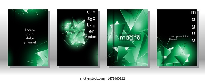 set the book cover the background of the light Triangle. Abstract composition of 3D triangles. Modern geometric green backgrounds isolated black