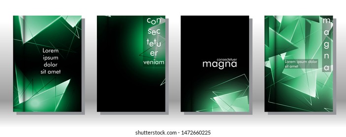 set the book cover the background of the light Triangle. Abstract composition of 3D triangles. Modern geometric green backgrounds isolated black