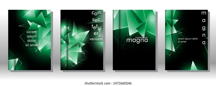 set the book cover the background of the light Triangle. Abstract composition of 3D triangles. Modern geometric green backgrounds isolated black