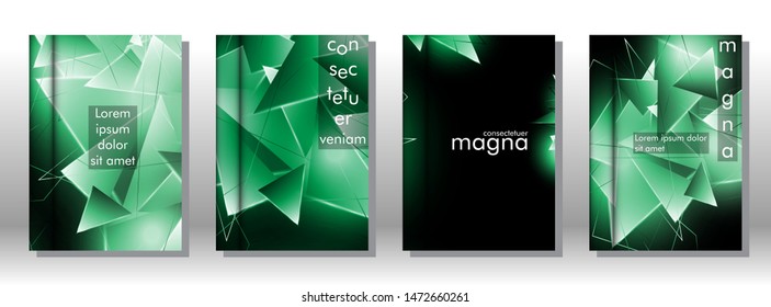 set the book cover the background of the light Triangle. Abstract composition of 3D triangles. Modern geometric green backgrounds isolated black