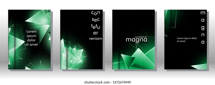 set the book cover the background of the light Triangle. Abstract composition of 3D triangles. Modern geometric green backgrounds isolated black