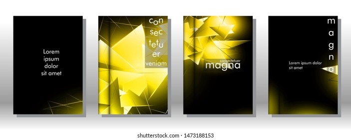 set the book cover the background of the light Triangle. Abstract composition of 3D triangles. Modern geometric yellow backgrounds isolated black